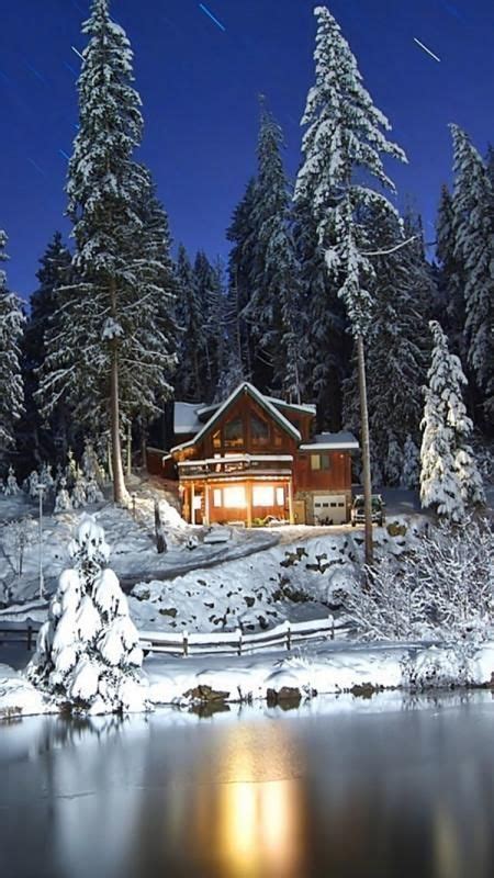 Download Free Winter Night Wallpaper To Your Phone Now Cabin Night