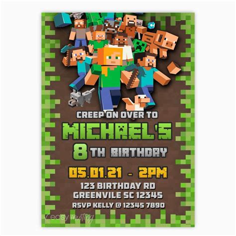 Minecraft Birthday Invitation Easy Inviting