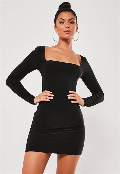 Also have a round face or extra fat around the neck and upper part of the back (buffalo hump). Black Slinky Square Neck Mini Dress | Missguided