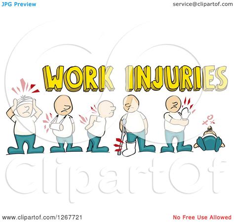 Clipart Of Caucasian Men With Work Injuries And Text Royalty Free