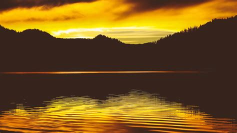 Download Wallpaper 1920x1080 Lake Sunset Skyline Sky Reflection