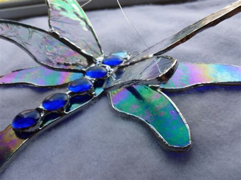 Buy Custom Made Cobalt Iridescent Blue Dragonfly Stained Glass Art