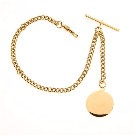 Gold Plated 9 Inch Single Albert T Bar Pocket Watch Chain With