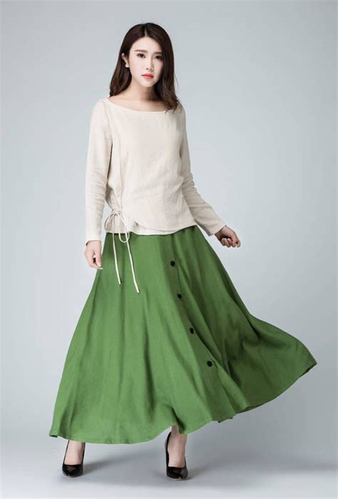 Button Front Cotton Linen Maxi Skirt Linen Skirt A Line Etsy Uk