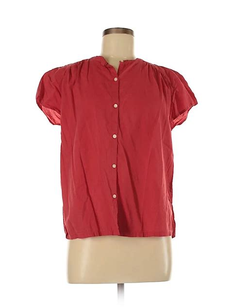 old navy 100 cotton solid red short sleeve button down shirt size m 63 off in 2020 button