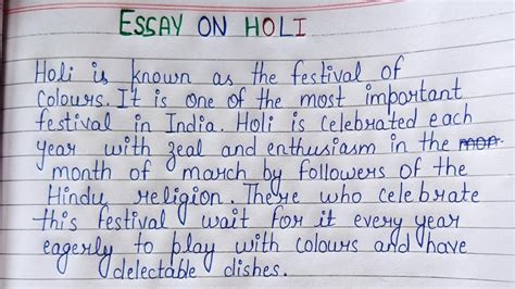 Essay On Holi In English Writing Holi Essay Writing In English Youtube