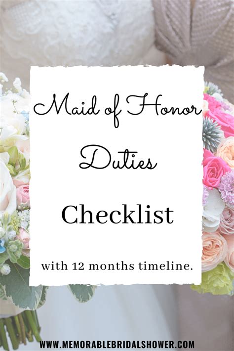 Maid Of Honor Duties Checklist 12 Months Timeline Bridal Shower