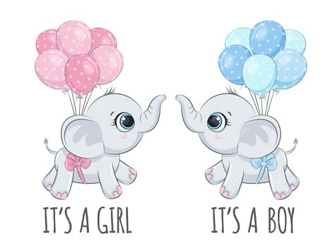 Premium Vector Cute Baby Elephants With Balloons Phrase Its A Boy