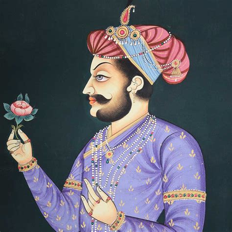 Canvas Handmade Mughal Painting Of Emperor Jahangir On Black Background