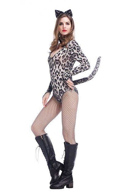 Adult Women Halloween Sexy Low Cut Catwoman Costume Erotic Zip Bodysuit