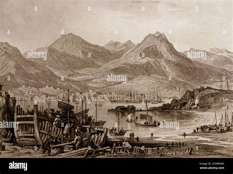 Illustration Depicting Hong Kong From Kowloon Early 19th Century Stock