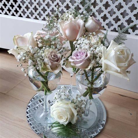 Arrangement Using Wine Glasses As Vases Centerpieces Table Decorations Flower Bouquet Wedding