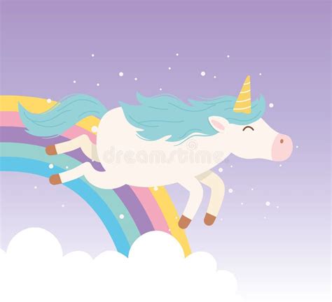 Unicorn Flying Air Balloon Stars Rainbow Fantasy Magic Cute Cartoon