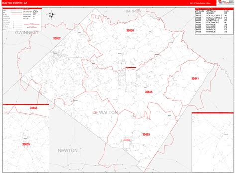 Walton County Ga Zip Code Wall Map Red Line Style By Marketmaps