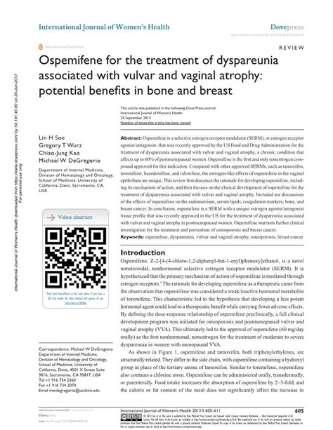 Ospemifene For The Treatment Of Dyspareunia Associated With Vulvar And