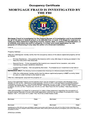 The federal bureau of investigation (fbi) is the domestic intelligence and security service of the united states and its principal federal law enforcement agency. Fbi Occupancy Certificate - Fill Online, Printable ...
