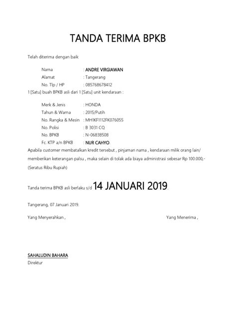 16 Contoh Surat Tanda Terima Barang Dokumen Uang Contoh Surat