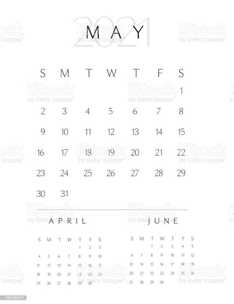 Black And White Simple Vertical 2021 Year Calendar Pad Month Of May