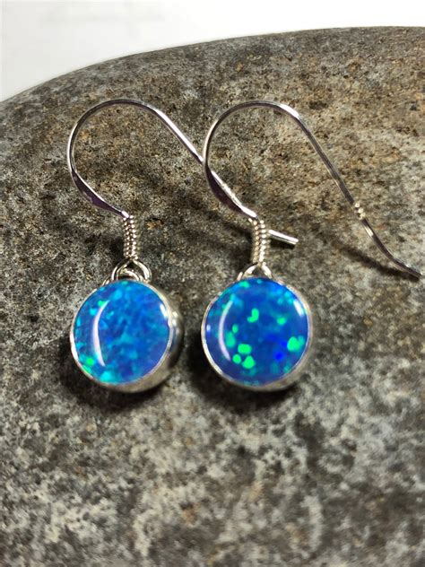Dark Blue Opal Earringsblue Stones Earringdangle Etsy