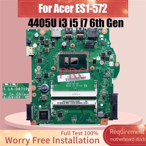 La D671p For Acer Es1 572 Laptop Motherboard 4405u I3 I5 I7 6th Gen