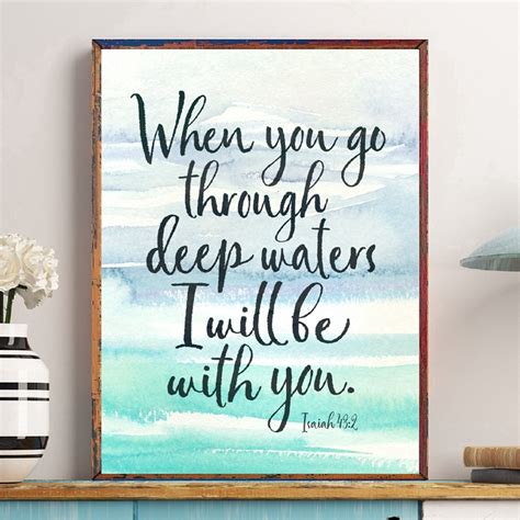 Bible Verse Quote Prints Watercolor Ocean Poster Home Wall Art Canvas