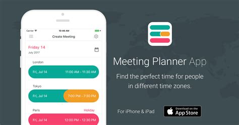 This app is a meeting schedule app for south florida district 20 aa and the greater naples, bonita springs, and marco island areas. Meeting Planner App by timeanddate.com - for iPhone & iPad