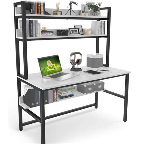 Buy Computer Desk With Hutch And Bookshelf 47 Inches White Home Office