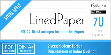 Liniert (9mm, schwarz) • gewicht: Druckvorlage DIN A4: Liniertes Papier 7 mm - Stilkunst.de