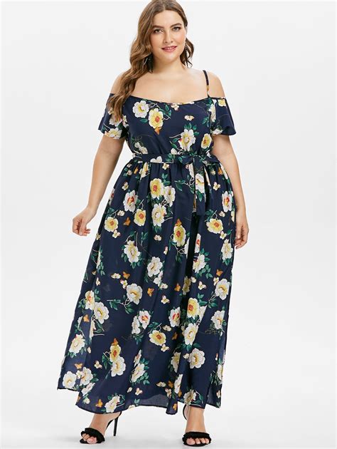 Wipalo Plus Size 5xl Summer Cami Empire Waist Dress Floral Slit Belted
