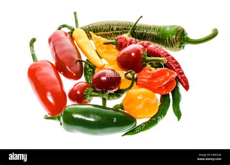 Different Variety Of Hot Peppers A Bunch Of Chilies Isolated On