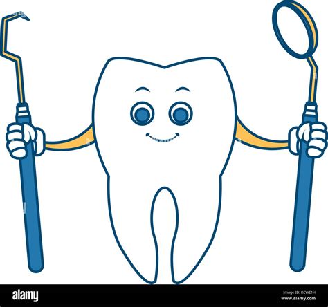 Tooth With Dental Tools Cartoon Stock Vector Image And Art Alamy