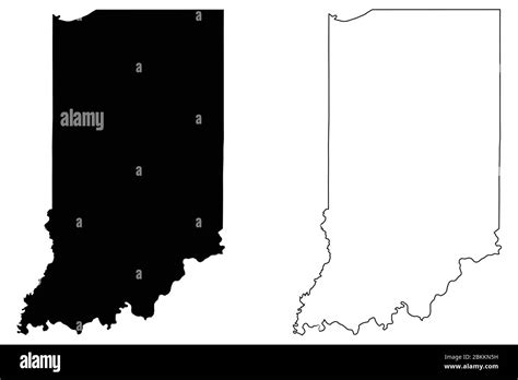 Indiana In State Maps Black Silhouette And Outline Isolated On A White