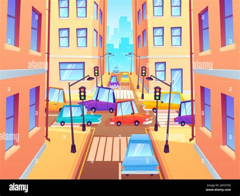 City Crossroad With Cars Road Traffic Intersection Town Street Car