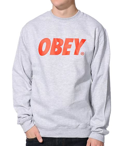 Obey Font Heather Grey Crew Neck Sweatshirt At Zumiez Pdp