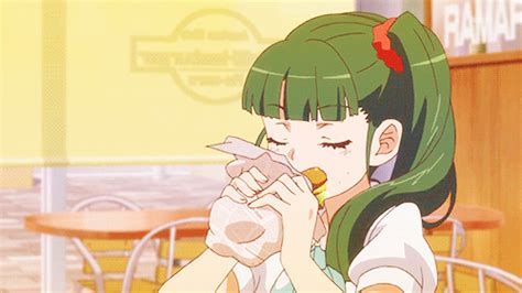 Anime Girl Eating Burger Cartoon  Poster