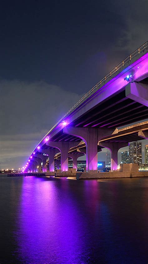 Download Wallpaper 1080x1920 Miami Night Bridge Building Ocean Sony