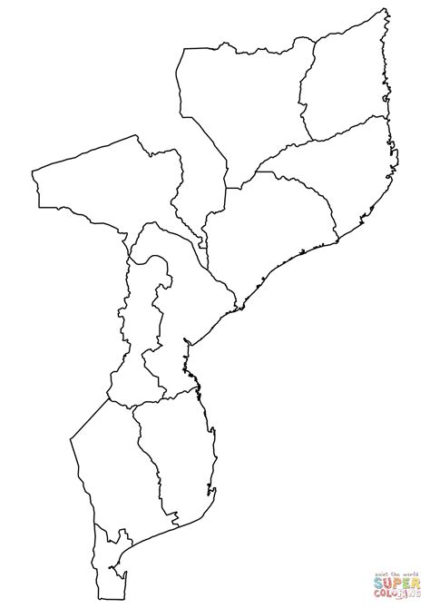 Outline Map Of Mozambique With Regions Coloring Page Free Printable