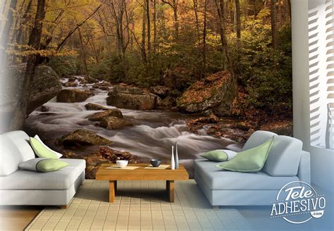 Wall Mural Autumn Forest River