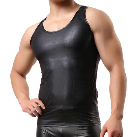 Brand New Sexy Tank Top Men Leather Tank Tops Mens Sleeveless Singlet Undershirts For Fun Party