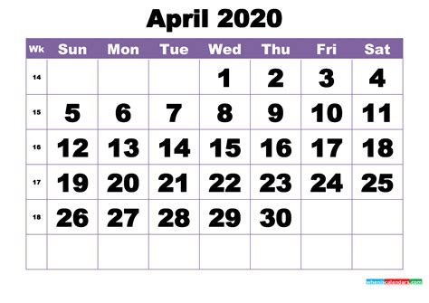 April 2020 Printable Calendar Template Free Printable 2021 Monthly