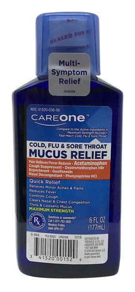 Careone Cold Flu And Sore Throat Mucus Relief Maximum Strength 1source