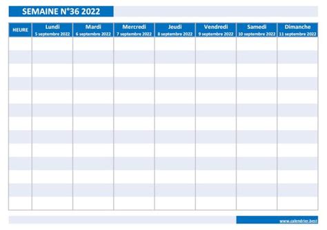 Semaine 36 2022 Dates Calendrier Et Planning Hebdomadaire à Imprimer