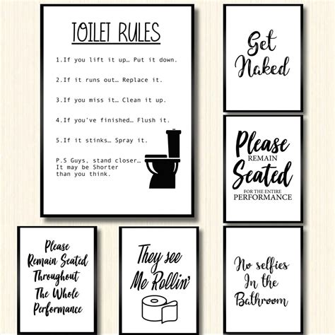 Wall Art Canvas Painting Funny Bathroom Rules Sign Nordic Black White