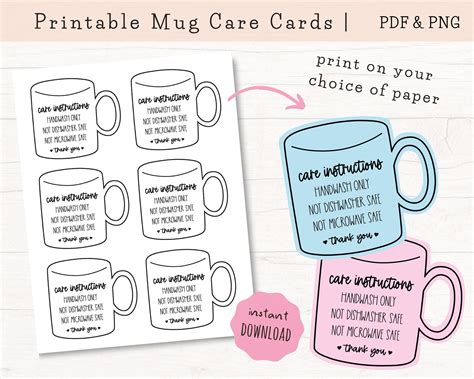Printable Mug Care Instructions Cup Care Cards Vinyl Etsy