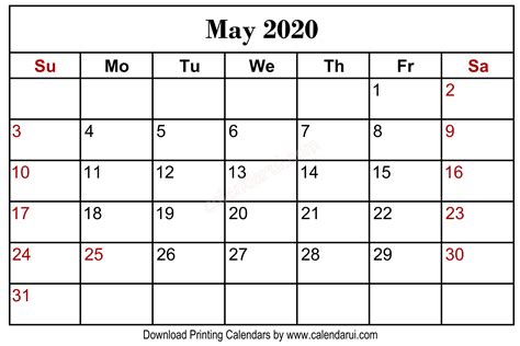 Printable may 2021 calendar with holidays, week numbers, large box for each day and grid line for notes. May 2020 Blank Calendar Printable Free Download | Blank ...