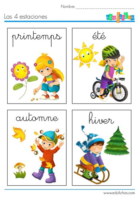 Las 4 Estaciones En Francés Fichas De Actividades Para Niños