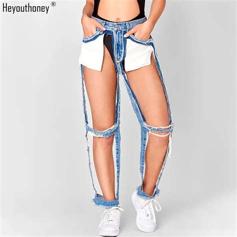 Heyouthoney Summer Streetwear Girls Fashion Sexy Hole Ripped Jeans High Waist Straight Jeans