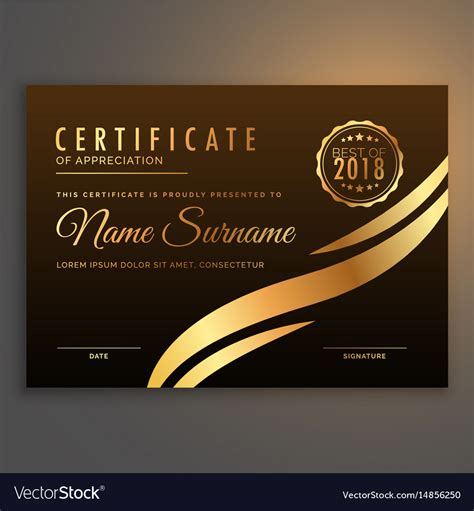 Stylish Premium Certificate Design In Golden Color