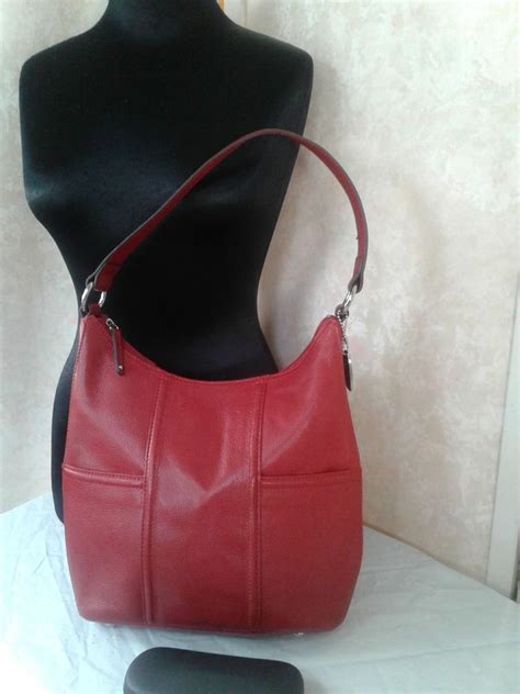 Tignanello Bright Red Leather Hobo Shoulder Bag Purse Tignanello