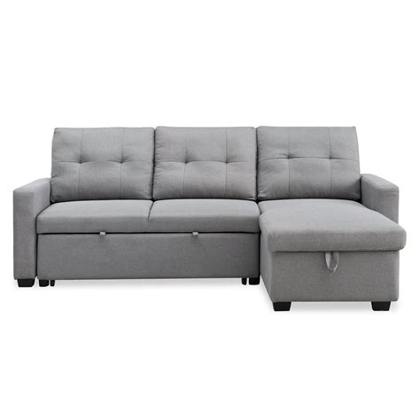 grey mid century pull out sleeper sectional sofa with reversible storage chaise 82 x 60 x 35